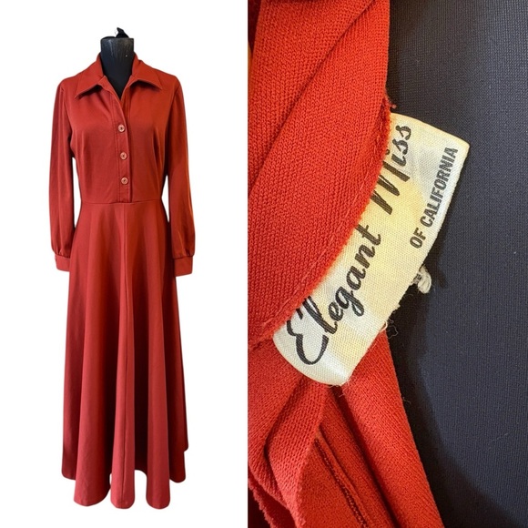 Vintage Elegant Miss Of California Orange A-Line Dress with Notched Collar - Picture 3 of 16